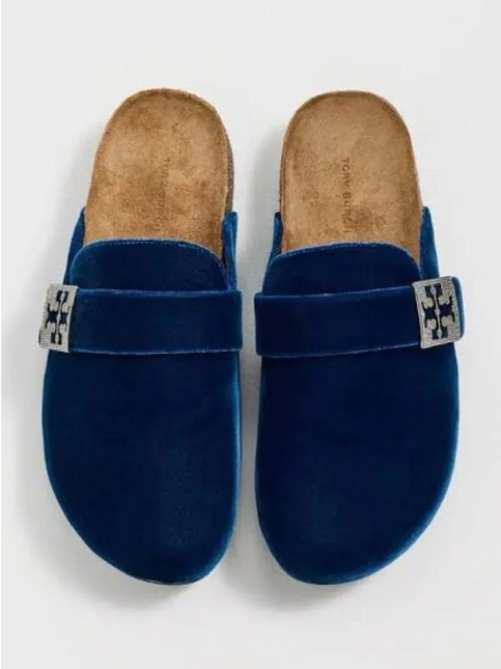 Tory Burch Mellow Pave Velvet Mule in Ocean/Silver - size 8.5M - NIB